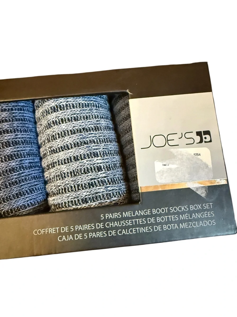 JOE’S Jeans Blue Gray Melange Boot Socks 5 Pair Box Set One Size